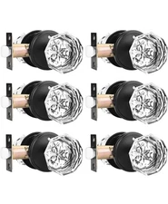 Orger 6 Pack Glass Door Knobs with Flat Black Rosette, Bath/Bed Door Knobs