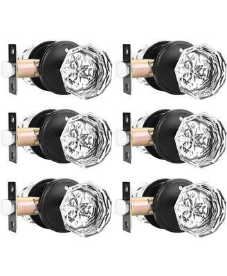 #ad Orger 6 Pack Glass Door Knobs with Flat Black Rosette Bath Bed Door Knobs $68.80
