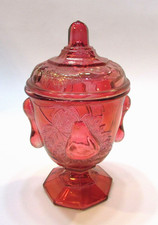 Cranberry Rose Imperial Glass Baltimore Pear Pedestal Footed Covered Candy Dish