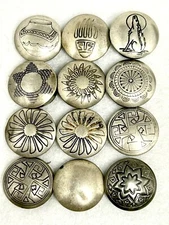 Vintage Lot Southwest Native Silver Button Covers Various Pattern Bear Coyote 12