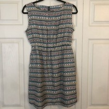 TRUE ROCK Medium NWT White Green Geometric Mini Dress Elastic Waist Pockets