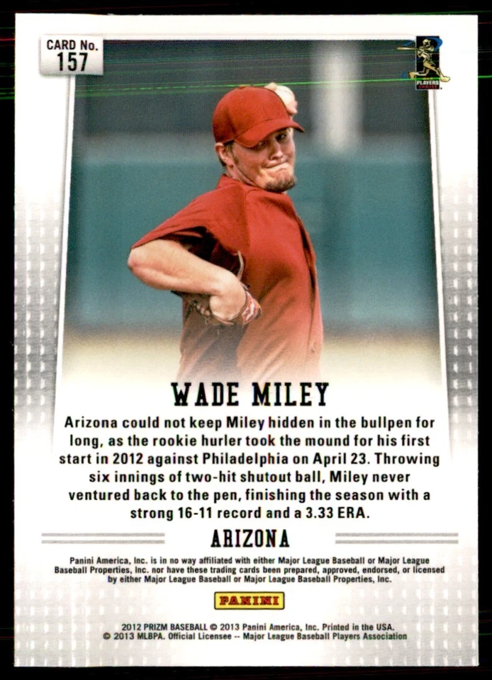 2013 Panini Prizm Wade Miley Arizona Diamondbacks #157 - Image 2 of 2