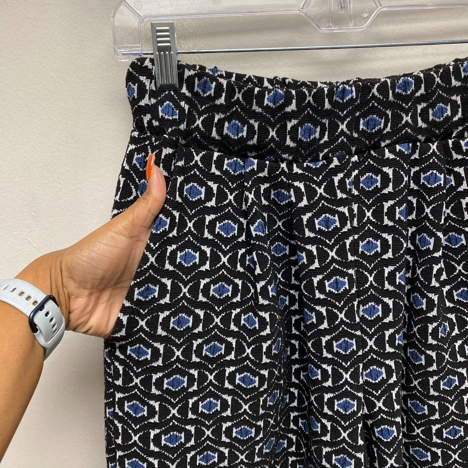 Leota Womens Black Blue Geometric High Rise Pocket Pull On Wide Leg Crop Pants S - Изображение 3 из 4