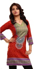 Tunic for Women Printed Short Crape Kurti Kurta V-Neck 3/4 Sleeves Top - 1917-34