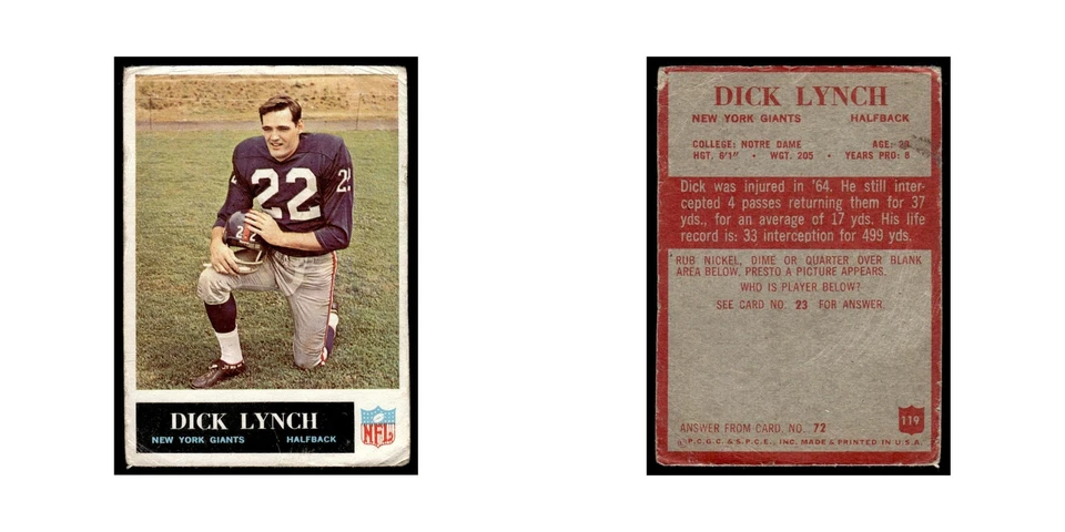 1965 Philadelphia (Damaged) Dick Lynch Giants #119 - Image 3 of 3