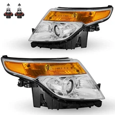 For 11-15 Ford Explorer Halogen Chrome Housing Projector Headlights Pair LH+RH