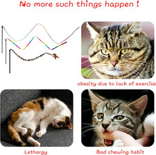 3 Pcs Cat Wand Toys, Interactive Kitten Toys for Indoor Cats, Colorful