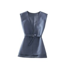 Women Knitted Waistcoat V Neck Gilet Vest Sleeveless Faux Woolen with Belt