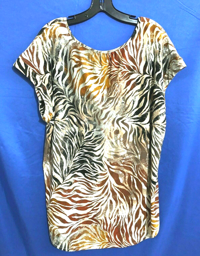 TACERA weicher Strick mehrfarbig TIERSTREIFEN SAFARI High-Low Bluse/Top T-Shirt 2X - Bild 5 von 5