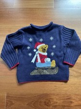 Vintage Teddy Bear Sweater Girls Size 5 Winter Holiday Unisex EUC Sled Snow