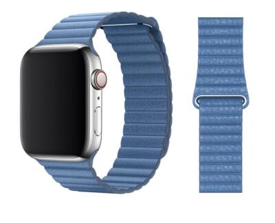 Original Apple Leather Loop Armband Größe M 44mm MV2X2ZM/A Cornflower Wie Neu