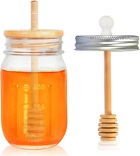 16oz Honey Pot ,Glass Honey Jar with Dipper Stick-Extra Mason Home Kitchen