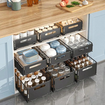 2 Pcs No - Drill Pull - Out Drawers for Kitchen Cabinets - Adhesive - Fixed