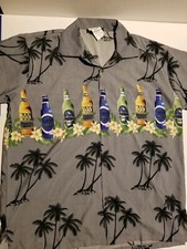 Koko Mens Beer Bottles  Tropical Palm Trees Gray Hawaiian Shirt Size L
