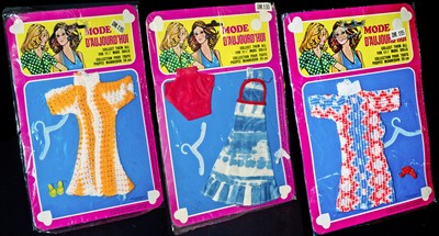 3 x CATWALK FRANCE 70er PUPPENKLEIDER FASHION DOLL OUTFIT 11,5'' for TAMMY LOLA