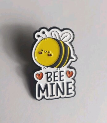 Metal Enamel Lapel Pin Pinback Bee Mine Honeybee Bumblebee Red Hearts Love Cute