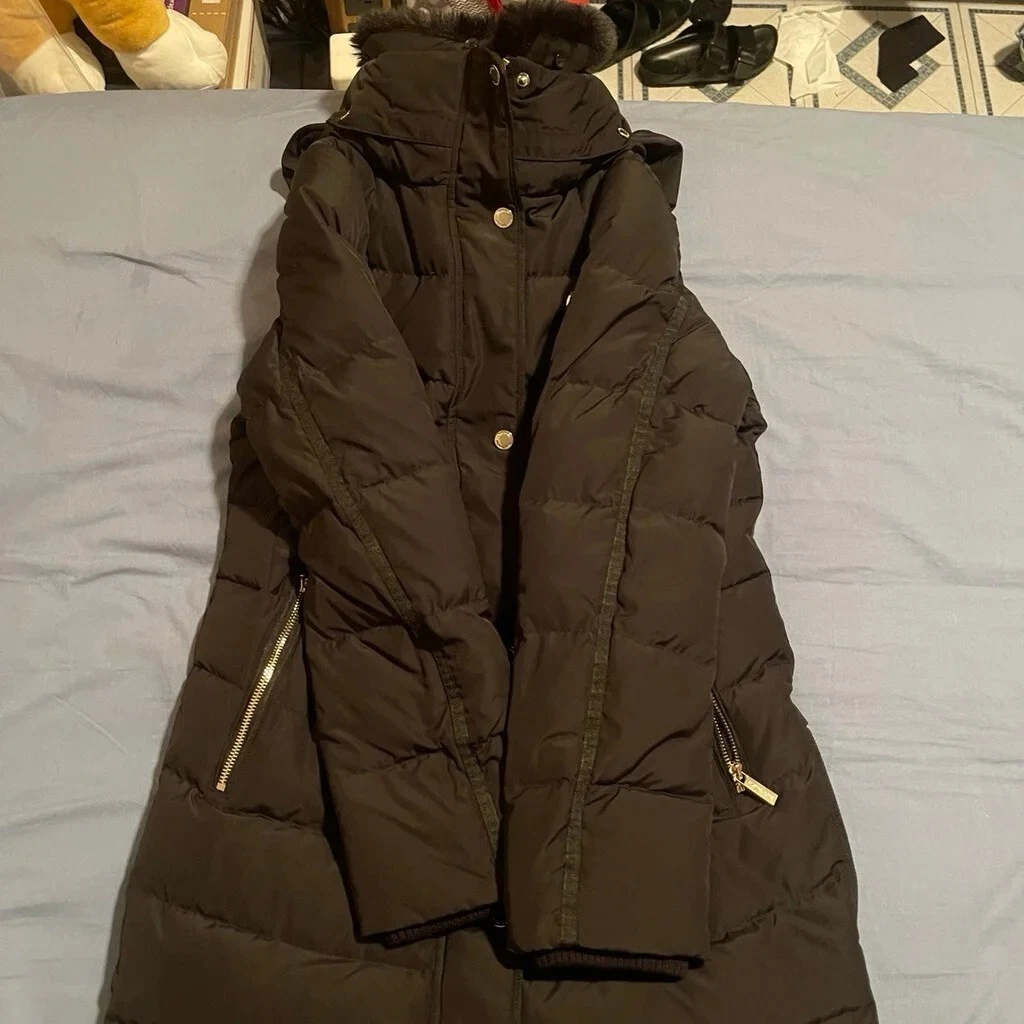 Michael Kors Cappotto laterale cerniera da donna nero con cappuccio nascosto