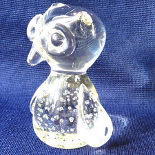Glass owl figurine small bird ornament with bubbles and bulging eyes 9 cm
