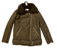 Nwt J.o.a. Faux Shearling Biker Moto Jacket Women's Size Xs Olive