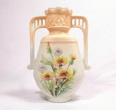 Vintage Austrian bud vase with dandy lions, double handles