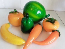 7 Vintage Murano Style Blown Glass Vegetables Fruits Watermelon Carrot Peppers B