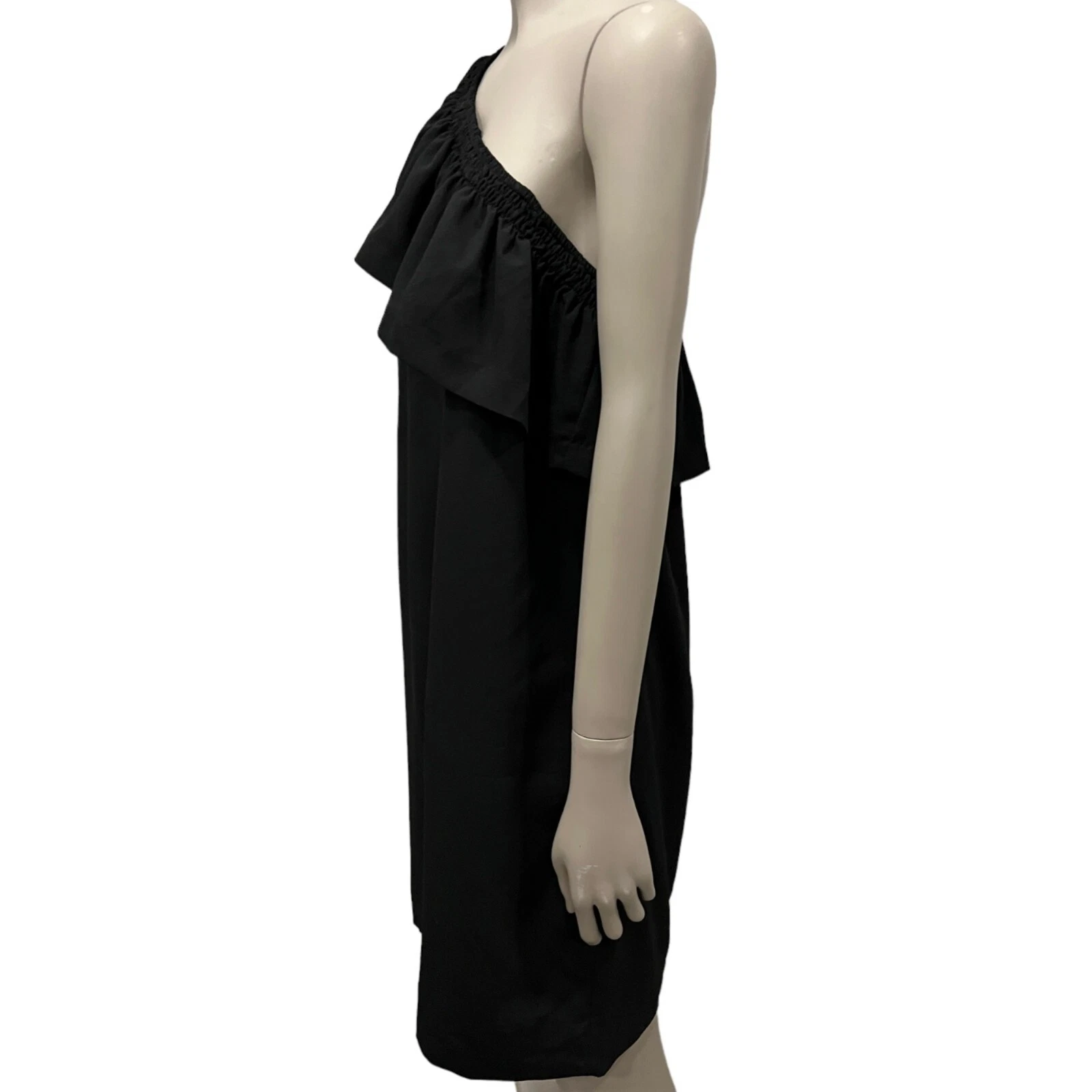 VETEMENTS Abito Marled Reunited taglia M nero a cascata una spalla scollo a volant nuovo con etichette