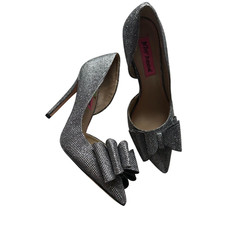 Betsey Johnson Sparkling Metallic Bow D'orsay Heels Pump Women's 5.5 Silver