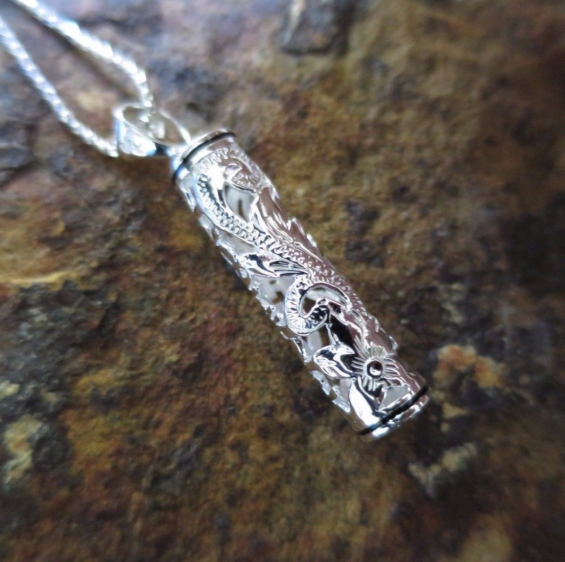 Black Border Turtle/Quilt/Scroll Tube Hawaiian Silver Pendant 