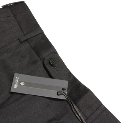 Zanella Platinum NWT Pleated Dress Pants Size 32 US Bennett Solid Dark Gray Wool