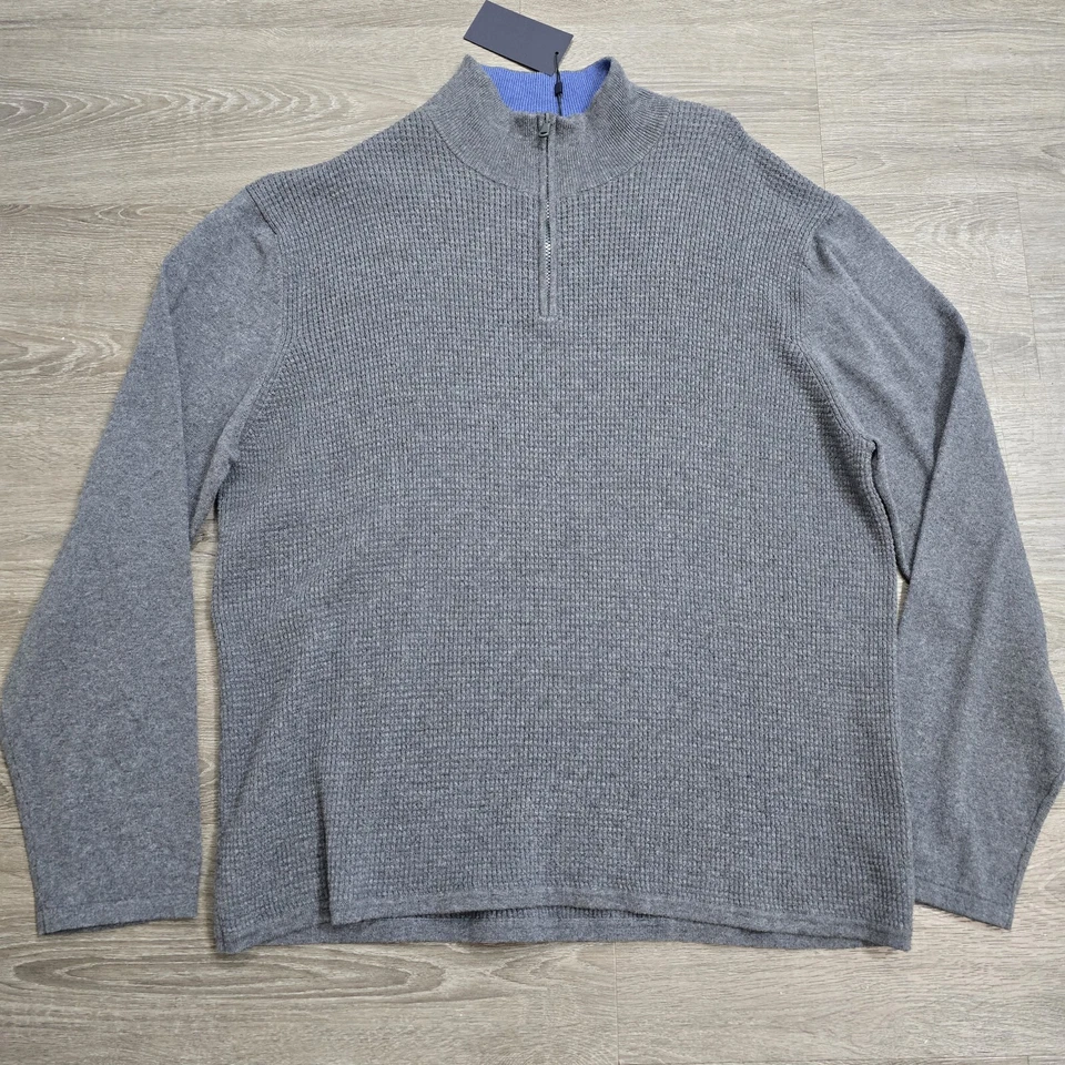 Zachary Prell хлопок кашемир вафель воронка 1/4 молнии свитер серый мужской XXL - Изображение 2 из 4