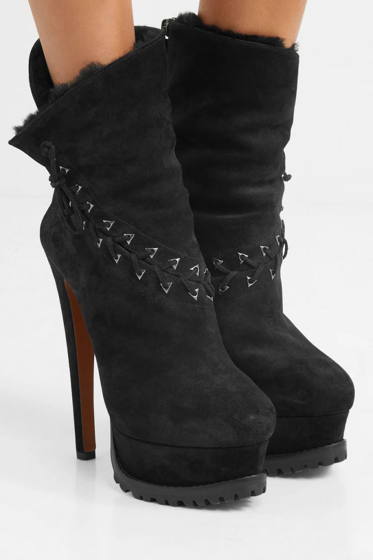 【訳あり未使用同様】ALAÏA アライア レザーメッシュブーツ 39 アライアalaia 39 メッシュバレエシューズ
