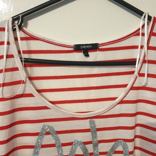 PAPAYA T-SHIRT WOMENS SIZE 16 STRIPED WHITE & RED Short Sleeve GLITTER LOGO - Picture 4 of 6