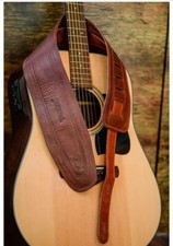 Leather Guitar Strap Handmade Vintage Looks Adjustable 4" Wide Padded Bass Brown