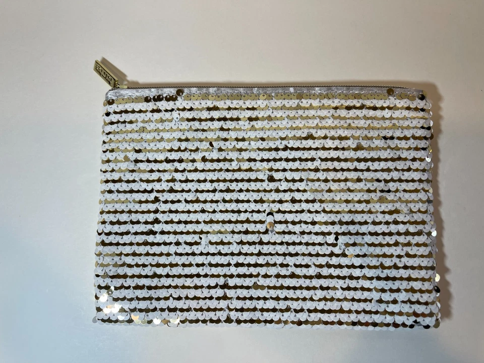 Bolso de Cosméticos Maquillaje Lentejuelas Metálicas Sirena Rayas Doradas y Blancas Tarte Nuevo Foto 4 de 4