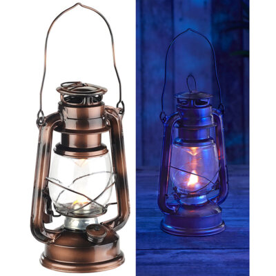 Lunartec LED-Sturmleuchte im Öllampen-Design, Flammen-Imitation, bronzefarben