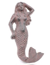 Cast Iron Mermaid Wall Hook 6" Rustic Bronze Finish Coastal Nautical Beach Ocean