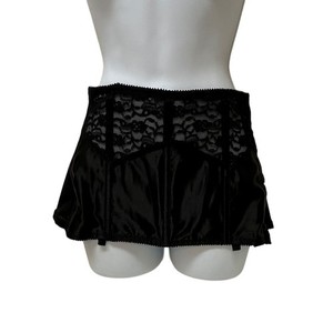 Vintage Black Lace Satin Garter Belt Side Hook Eye Boning Style 341 Size 38