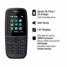 Nokia 105 Dual Sim - Brand New Full Box  Unlocked Sim Free - Black (UK STOCK)