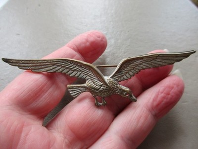 ANTIKE VINTAGE ALTE ART DECO SILBER PTD GOLDFARBENE GROSSE FLIEGENDER VOGEL BROSCHE ANSTECKNADEL