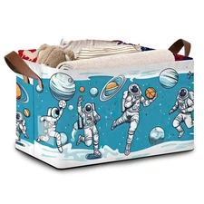 Astronaut Pattern Storage Basket Large 17x11.5x10.5 Inche-Collapsible Fabric ...