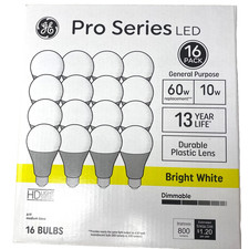 GE Pro Series 60 Watt A19 Bright White Medium base Dimmable LED 16 bulbs