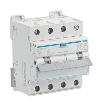 Hager AFX482D Fehlerstromschutz 300mA und Leitungsschutz C32A Typ A 3P+N 10kA