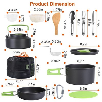 16Pcs Camping Cooking Ware Set Camping Stove Cookware Kit Pot Pan Kettle 