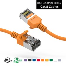 5 Pack of 2Ft CAT8 U/FTP Slim Ethernet Network Cable Orange 30AWG