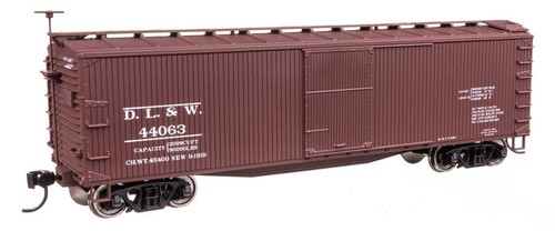 Coche de carga Walthers 910-40176 HO DL&W 40' de madera con doble envoltura listo para funcionar #44063 | Condition: New