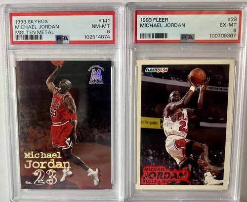 1998 SKYBOX MOLTEN METAL #141 MICHAEL JORDAN PSA 8 + 1993 Fleer, 2 Card PSA Lot