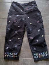 Womens Talbots Embroidered Cropped Black Floral Pants Size 14