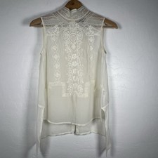 Ivory Lace Embroidered Tank Coquette Size 2 Romantic Victorian Fairy Boho