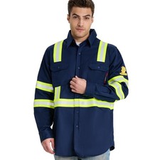 SRsafety Hi Vis FR Shirts for Men,7.0oz Long Sleeve FR Work Shirts,100 Cotton H