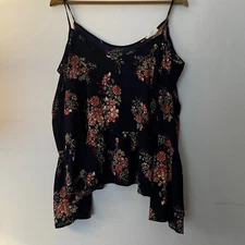 Sienna Sky Womens Blue Floral Cold Shoulder Blouse Large Flowy Boho